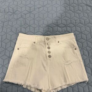 Refuge White Button-Up Jean Shorts